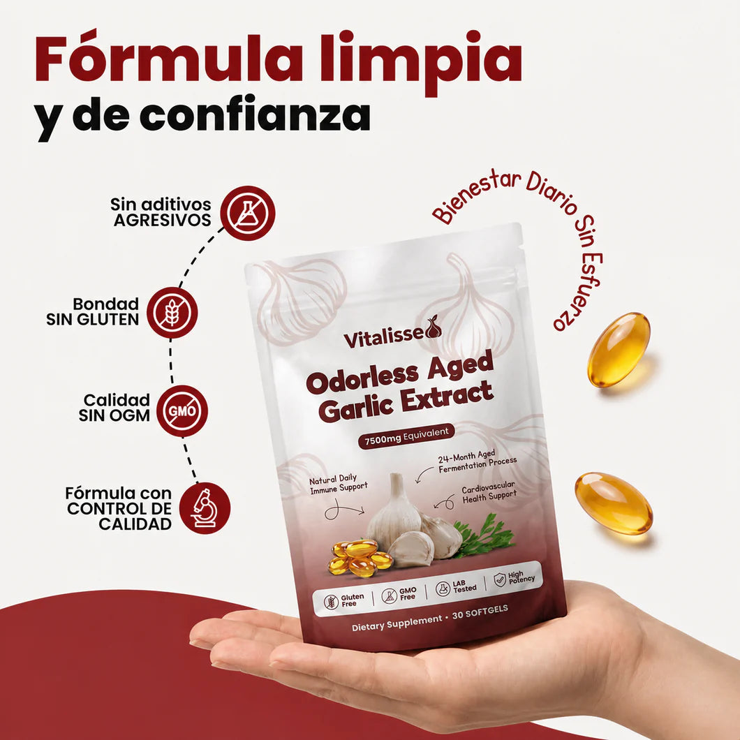 Vitalisse Ajo Fermentado durante 24 Meses— Baja y estabiliza tu presión arterial naturalmente