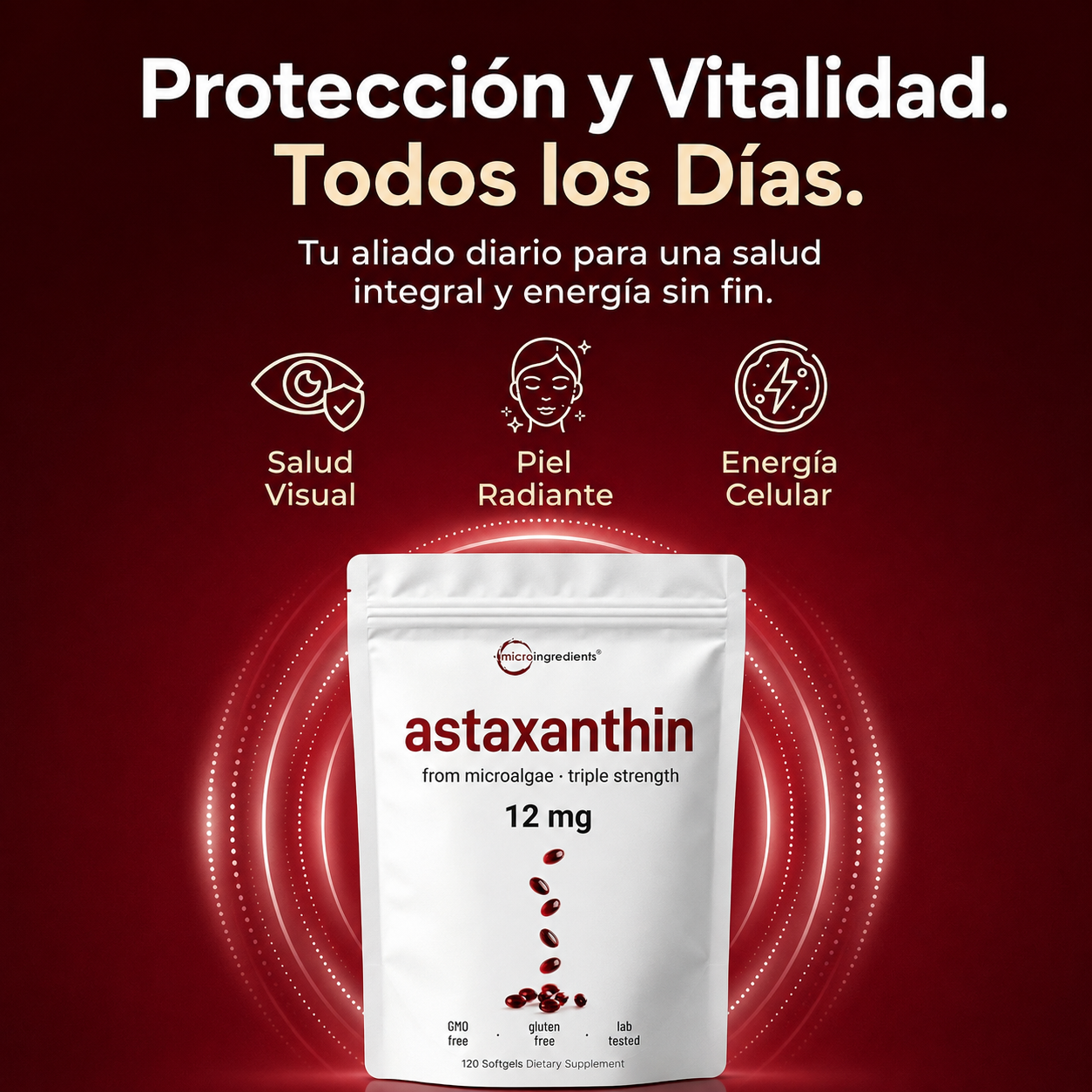 Astaxantina Natural 12mg- Restaura el equilibrio del cuerpo