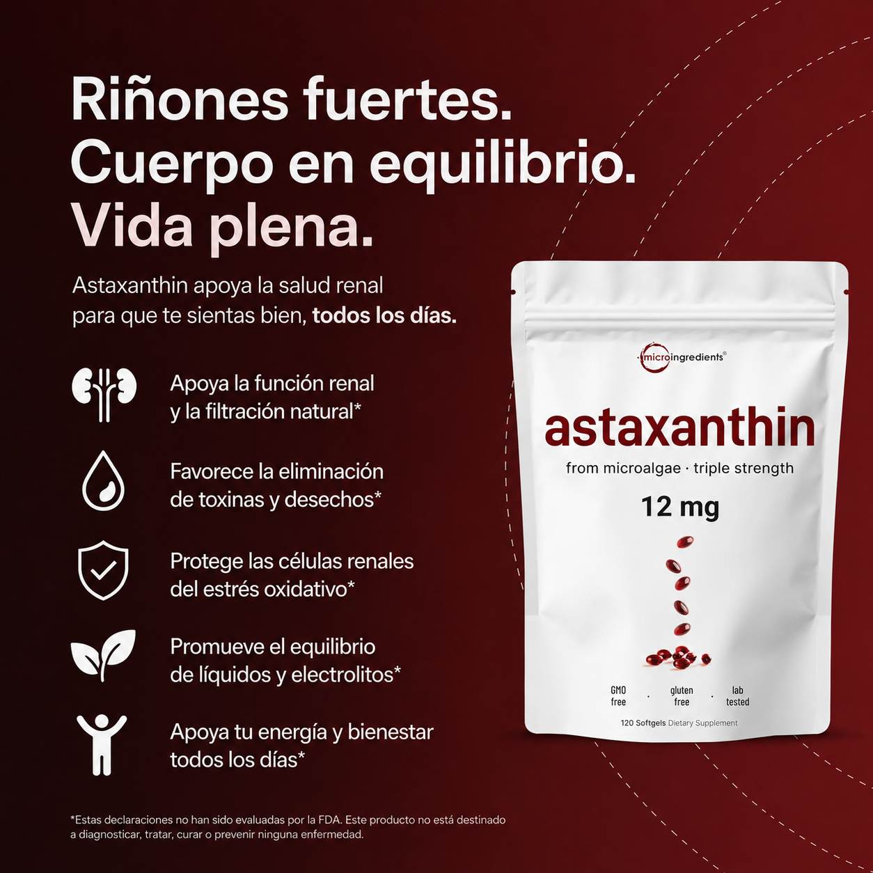 Astaxantina Natural 12mg- Restaura el equilibrio del cuerpo