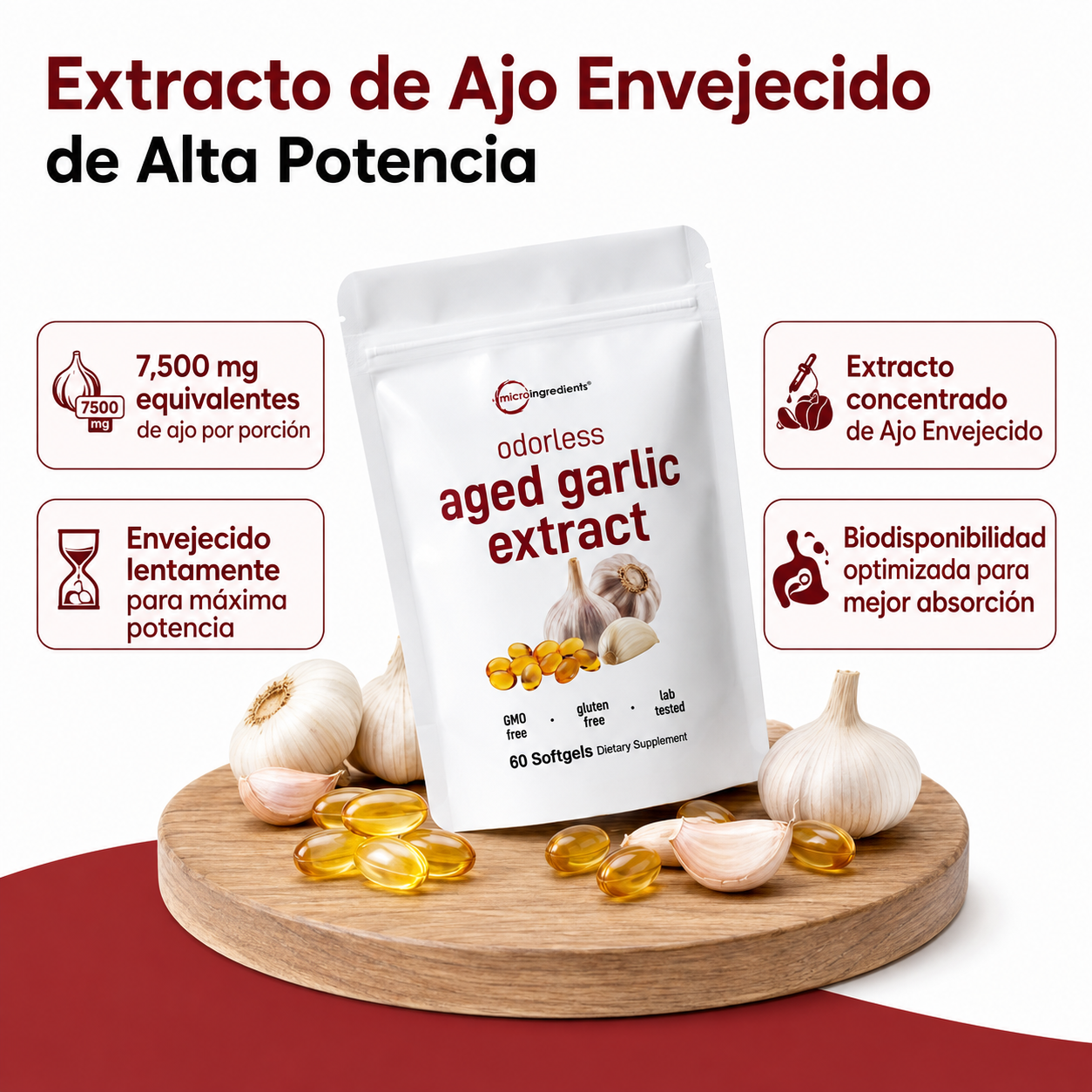 Extracto de Ajo Añejo - Cápsulas Blandas sin Olor de 7500 mg