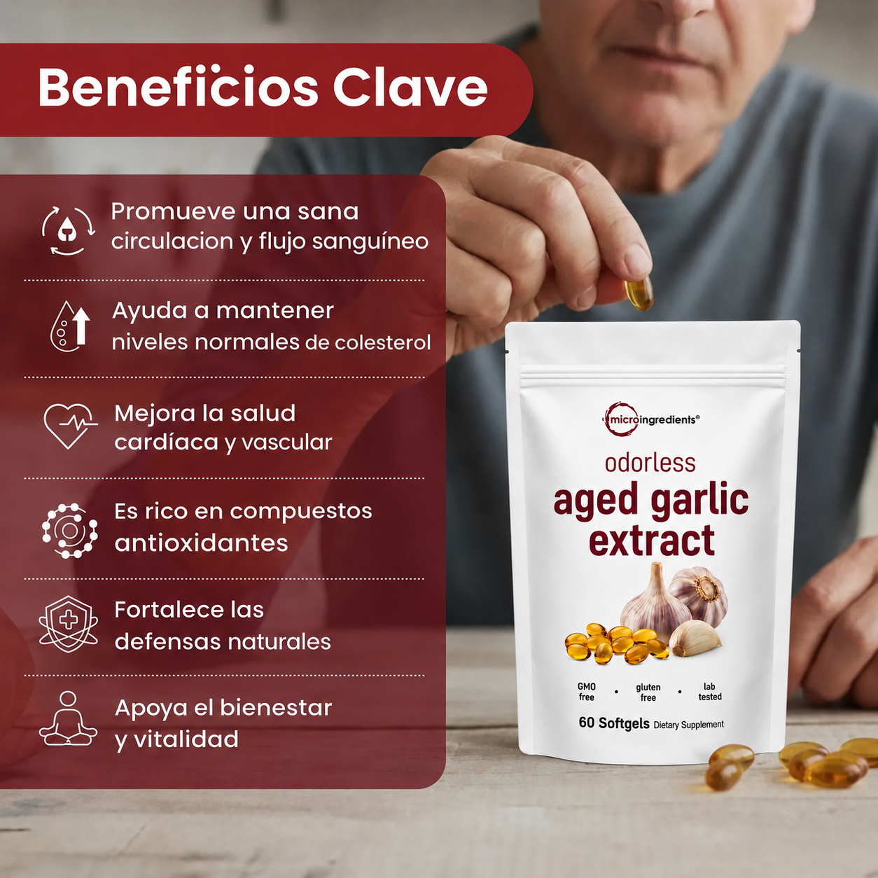 Extracto de Ajo Añejo - Cápsulas Blandas sin Olor de 7500 mg