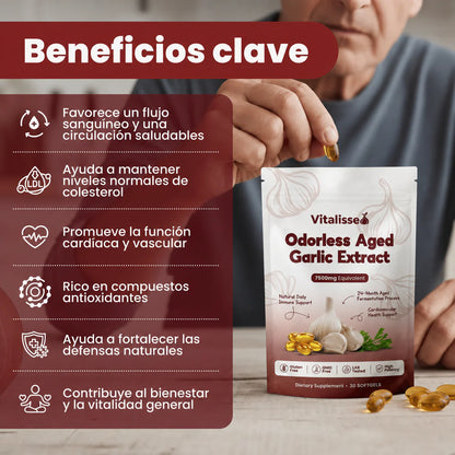 Vitalisse Ajo Fermentado durante 24 Meses— Baja y estabiliza tu presión arterial naturalmente