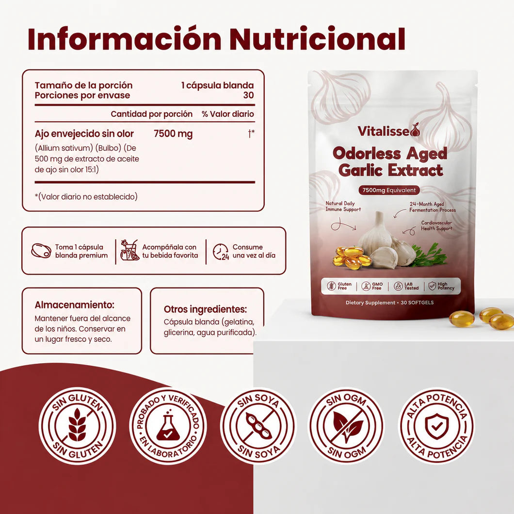 Vitalisse Ajo Fermentado durante 24 Meses— Baja y estabiliza tu presión arterial naturalmente