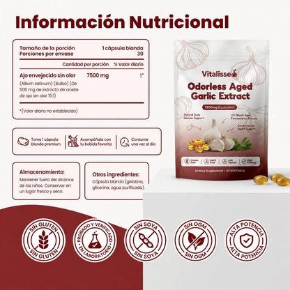Vitalisse Ajo Fermentado durante 24 Meses— Baja y estabiliza tu presión arterial naturalmente